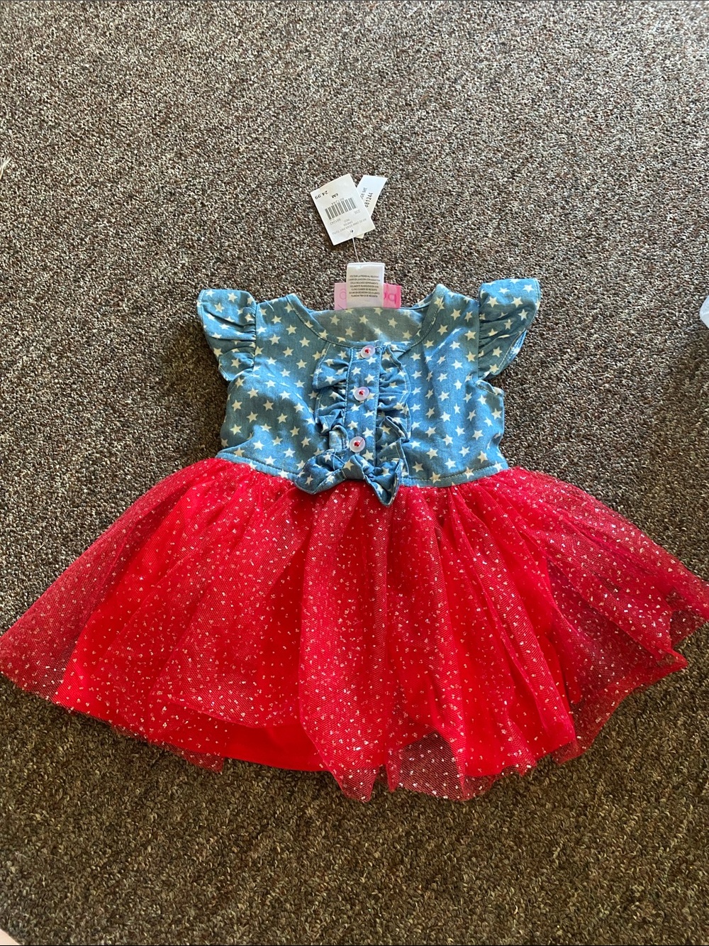 Good Lad Blue Star Bodice with Red Sparkle Tulle Dress